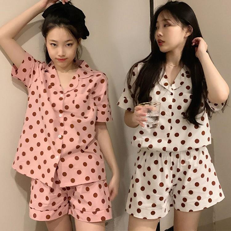 パジャマ ルームウェア レディース 春夏 半袖パジャマ 綿 ドット柄シャツパジャマ ルームウェア 上下セット 韓国風 パジャマ 可愛い 部屋着 寝巻き オシャレ Y2393 Fairyhouse 通販 Yahoo ショッピング
