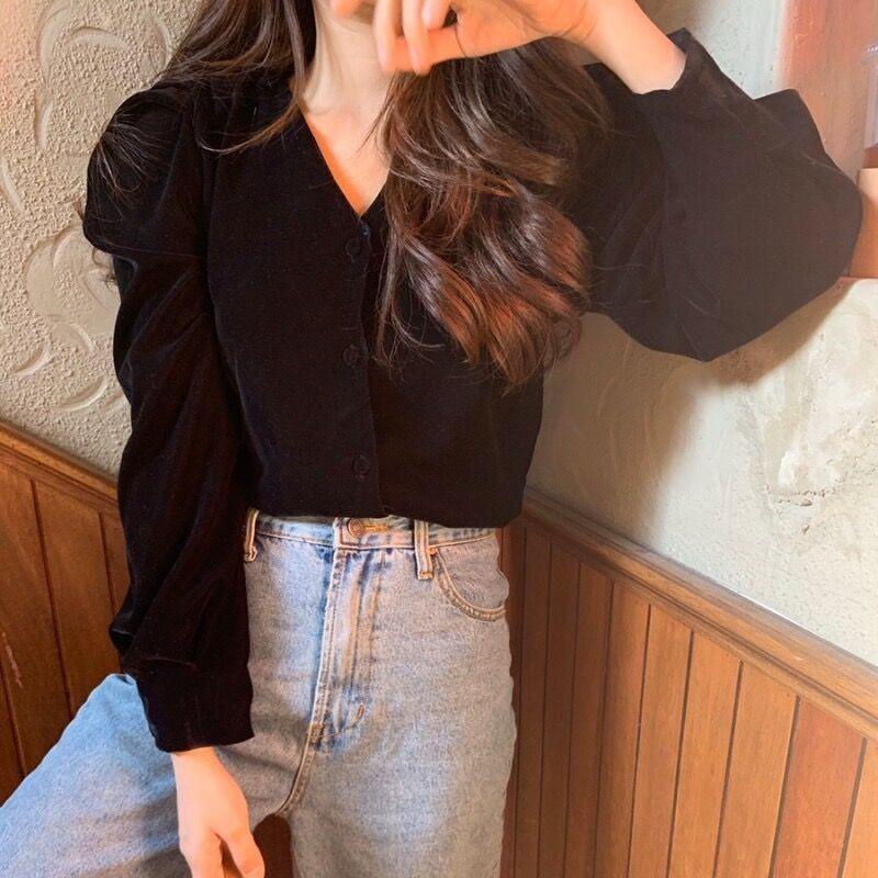ブラウス レディース きれいめ 40代 春新作 上品 オシャレブラウス Vネックシャツ 黒ベルベットトップス 長袖 韓国chic トップス 大人 Tシャツ オシャレ Y2500 Fairyhouse 通販 Yahoo ショッピング