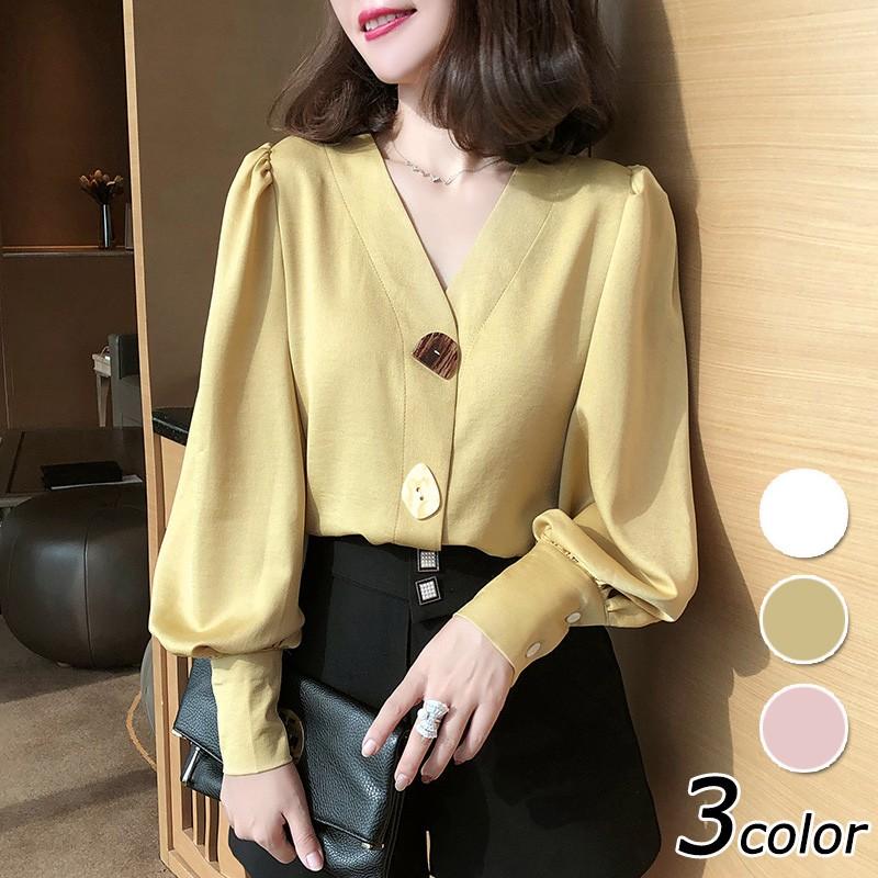 ブラウス レディース きれいめ 40代 春夏 上品 Vネックブラウス シャツ シルク風トップス 長袖 韓国風 トップス 大きいサイズ 大人 ビジネスシャツ オシャレ 3色 Y2513 Fairyhouse 通販 Yahoo ショッピング