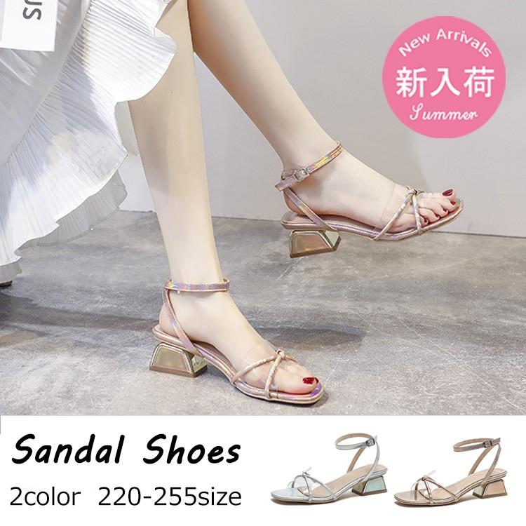サンダル レディース 履きやすい 夏 サンダル ストラップサンダル ミュール キラキラ 太いヒール 歩きやすい パーティーサンダル美脚 大人 新作 2色 Y2923 Fairyhouse 通販 Yahoo ショッピング