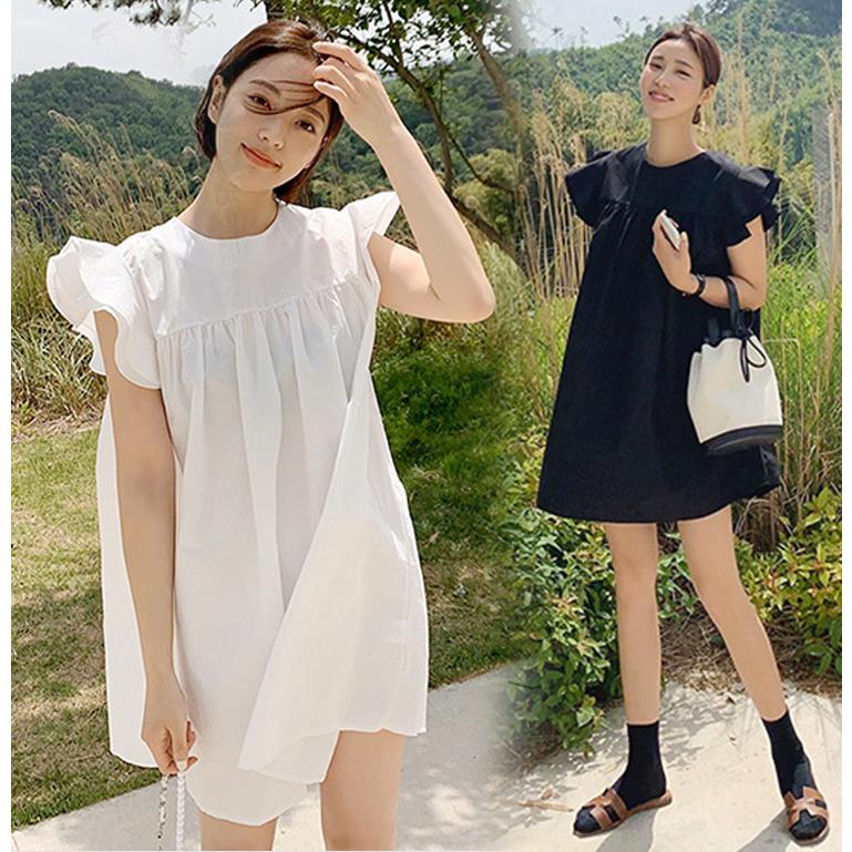 ワンピース レディース 40代 キレイめ 膝丈ワンピース 夏 半袖ワンピース 白 黒 フレア袖 チュニック韓国風chic風 オシャレ 体型カバー 30代 50代 Y2132 Fairyhouse 通販 Yahoo ショッピング