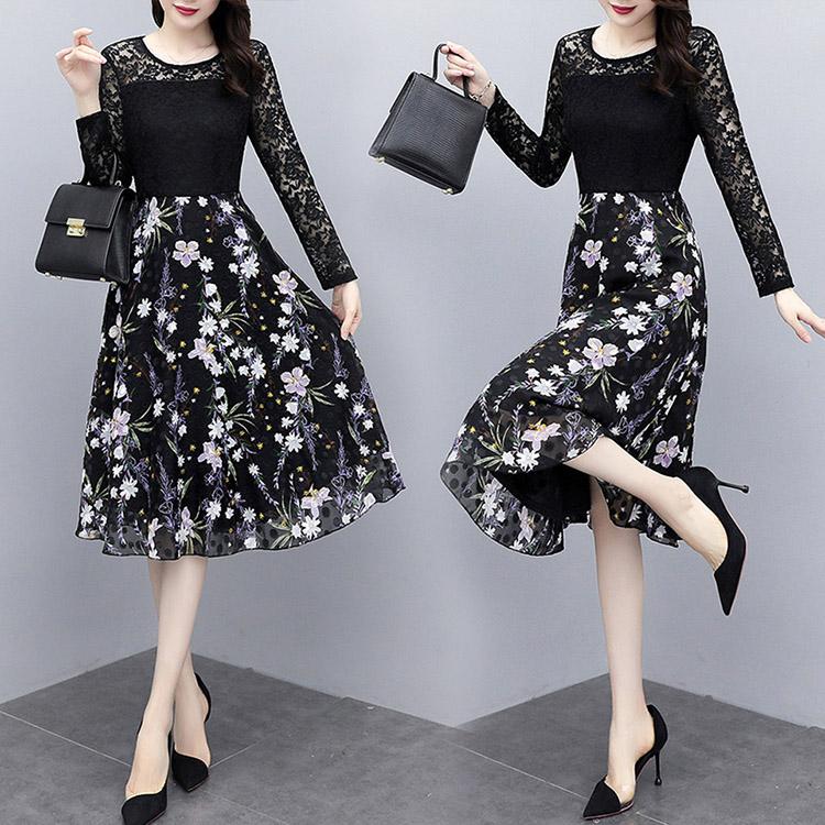 ワンピースドレス レディース 40代 キレイめ マキシワンピース 秋冬 長袖ワンピース 黒レース 花柄フレアスカート オシャレ パーティードレス 大人 上品 Y2186 Fairyhouse 通販 Yahoo ショッピング