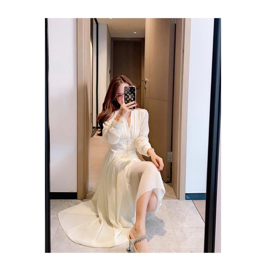 ワンピース レディース 40代ワンピース 秋新作 長袖ワンピース きれいめ 白シフォンワンピース Vネック フレアスカート オシャレ 結婚式ドレス お出かけ 大人 Y2287 Fairyhouse 通販 Yahoo ショッピング