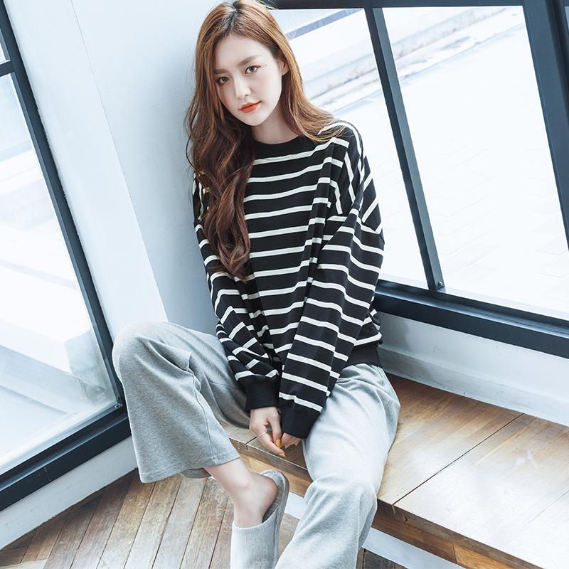 パジャマ レディース 秋冬 長袖パジャマ 綿100 ボーダー柄 ロングワイドズボン ルームウェア上下セット可愛いパジャマ 部屋着 韓国風 寝巻き ゆったり Y2396 Fairyhouse 通販 Yahoo ショッピング