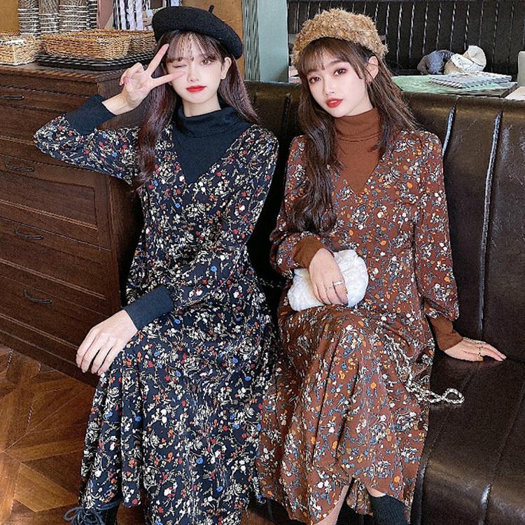 マキシワンピース レディース 40代ワンピース 秋冬 長袖ワンピース きれいめ 花柄ワンピース 厚手 フレアスカート オシャレ 通勤 結婚式 お出かけ 大人 30代 Y Fairyhouse 通販 Yahoo ショッピング