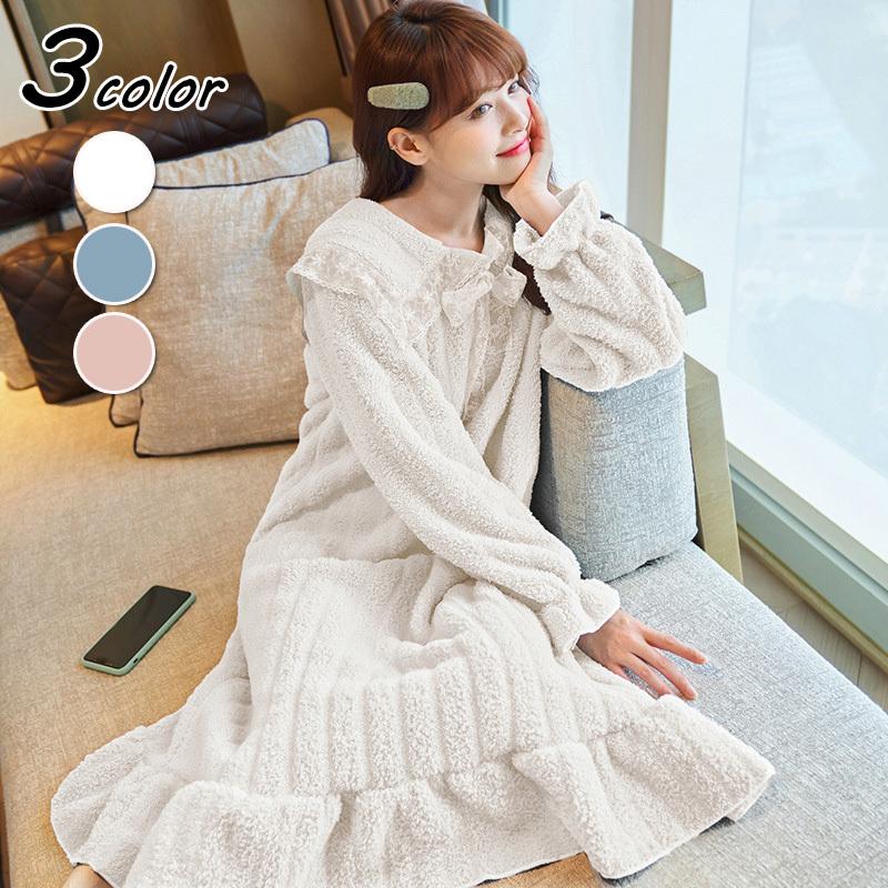 ネグリジェ パジャマ レディース 秋冬 長袖ワンピース レースフレア ゆったり もこもこパジャマ 厚手フランネル ルームウェア ナイトロープ 部屋着 可愛い Y Fairyhouse 通販 Yahoo ショッピング