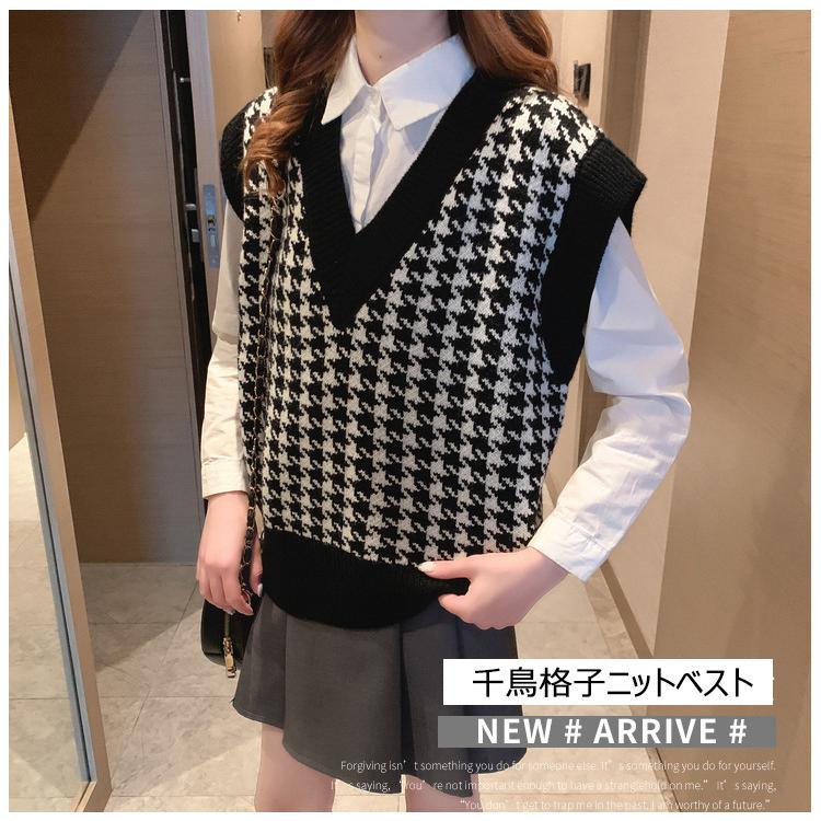 ニットベスト レディース 40代 秋冬 ベストセーター チェック柄 ショット丈 上品 Vネックニットベスト セーター韓国風 オシャレ 体型カバー 通勤 着痩せ 3色 Y Fairyhouse 通販 Yahoo ショッピング