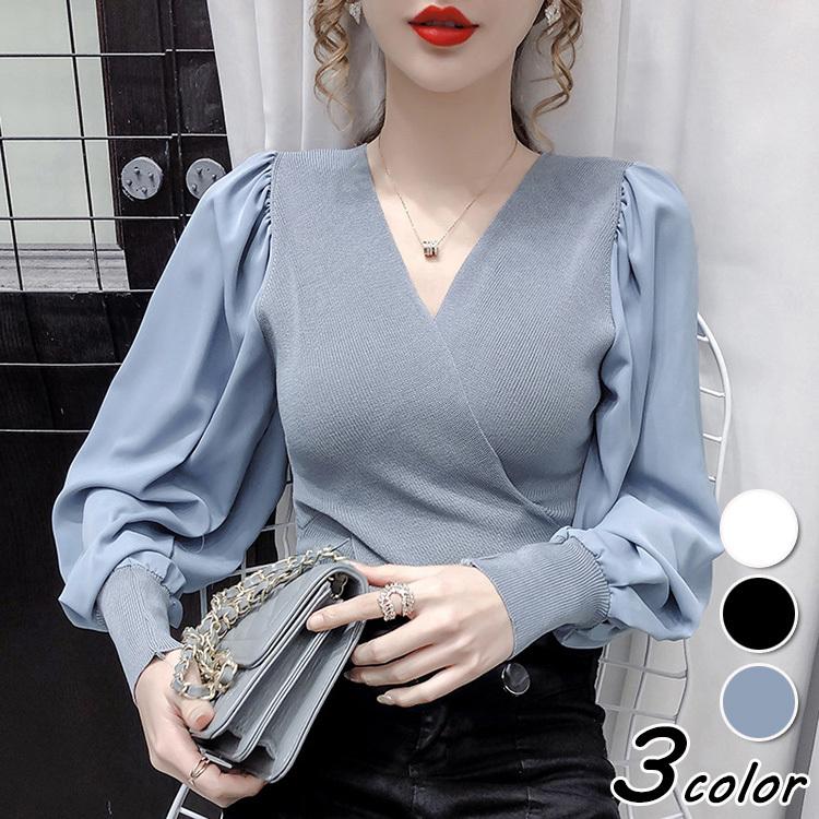 ニットトップス レディース 秋冬 40代 長袖トップス 無地ニットソーvネック パフスリーブ ニットインナー プルオーバー 韓国風 大人可愛い オシャレ Y Fairyhouse 通販 Yahoo ショッピング