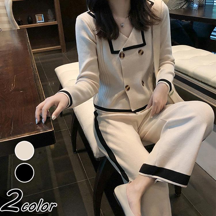 ニットセットアップ レディース 40代 秋冬 長袖 ニットトップス ワイドパンツ オシャレセットアップ セーター 着痩せ オシャレ 上品 入学式 卒業式 Y Fairyhouse 通販 Yahoo ショッピング