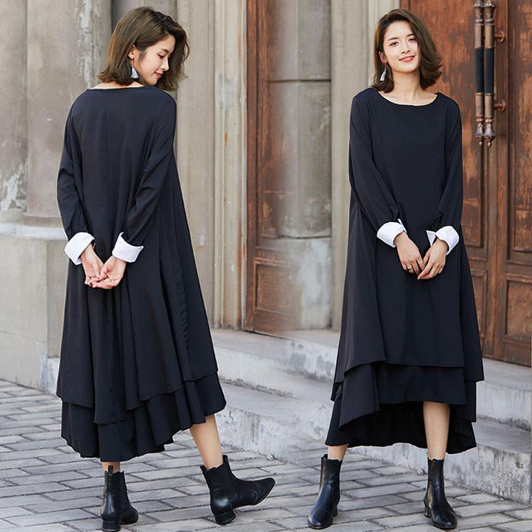 ワンピース レディース 40代 マキシワンピース 春夏秋新作 きれいめ 長袖ワンピース 黒 ロング丈フレアスカート ひざ下 オシャレカジュアル 30代 50代 Y Fairyhouse 通販 Yahoo ショッピング