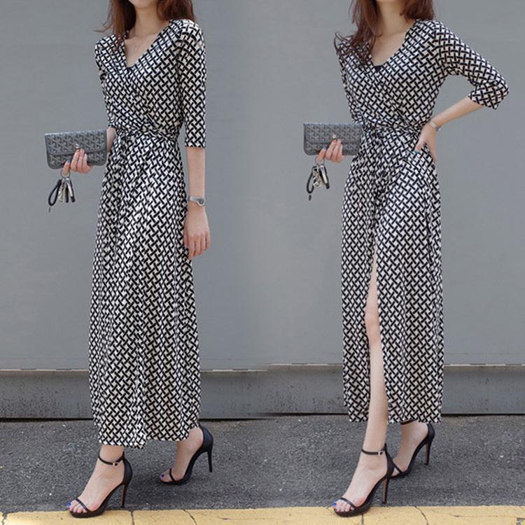 ワンピース レディース 40代 きれいめ マキシワンピース 春夏新作 五分袖ワンピース Vネック スリットスカート オシャレ韓国風 大人セクシー 旅行 ビーチ Y Fairyhouse 通販 Yahoo ショッピング