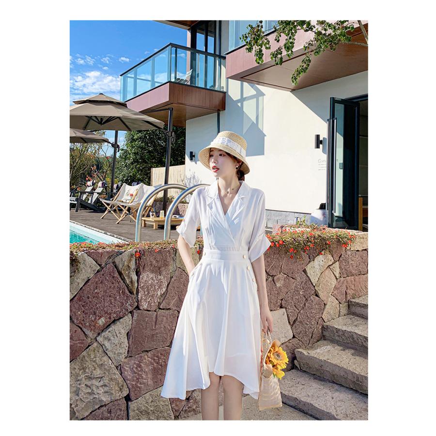 シャツワンピース レディース 40代 きれいめ 膝丈ワンピース 春夏 半袖ワンピース 白 Vネック 不規則スカート オシャレ韓国風 大人上品 30代 結婚式ドレス Y Fairyhouse 通販 Yahoo ショッピング