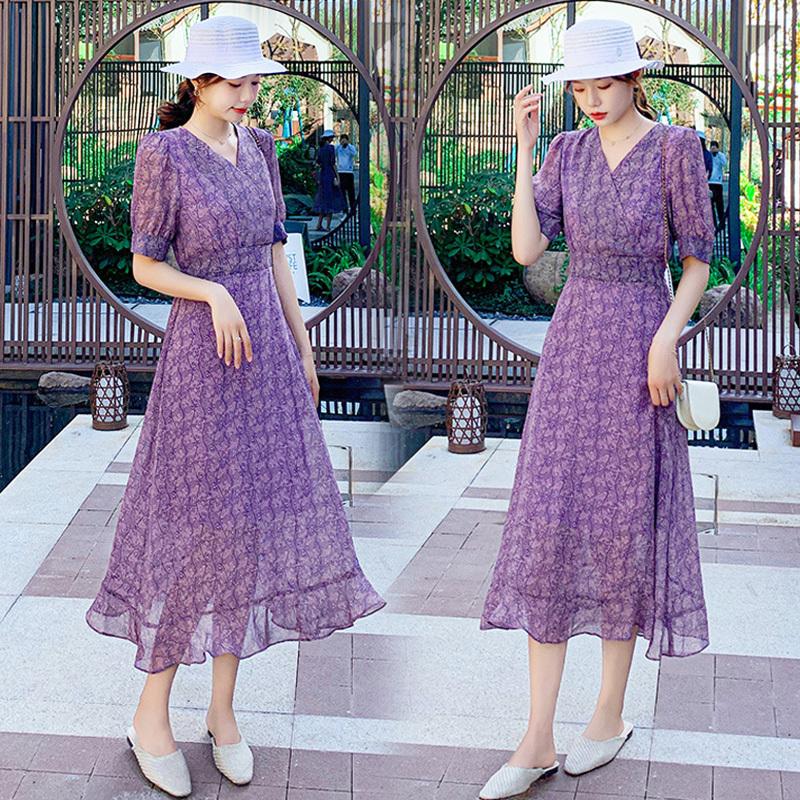 ワンピース レディース 40代 マキシワンピース 春夏 半袖ワンピース 花柄シフォン Vネック フレアスカート オシャレ韓国風 大人上品 30代 結婚式ドレス お出かけ Y Fairyhouse 通販 Yahoo ショッピング