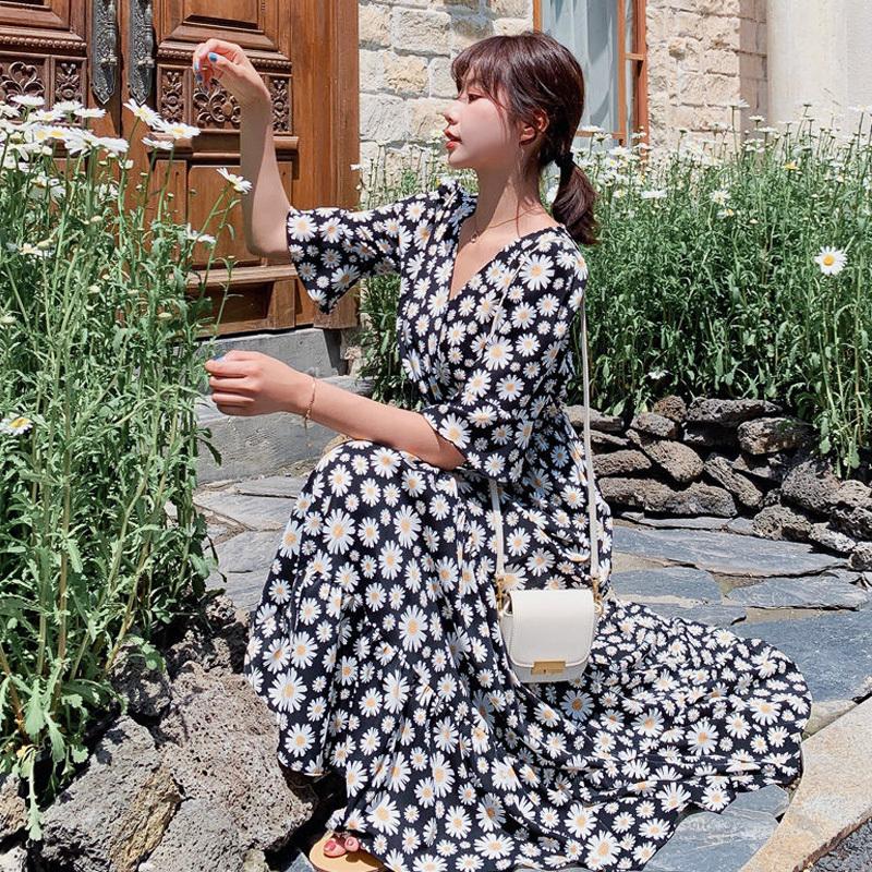ワンピース レディース 40代 マキシワンピース 春夏 五分袖ワンピース 花柄vネック シフォンフレアスカート オシャレ韓国風 お出かけ 大人 結婚式ドレス 30代 Y Fairyhouse 通販 Yahoo ショッピング