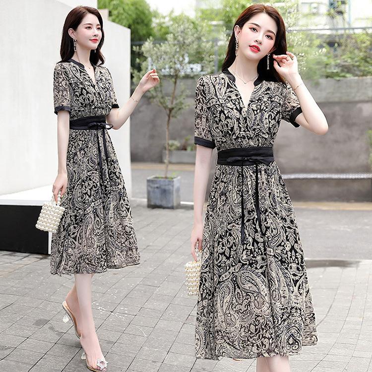 ワンピース レディース 40代 マキシワンピース 春夏新作 半袖ワンピース 花柄 Vネック パフスリーブ フレアスカートオシャレ韓国風 大人結婚式ドレス 30代 Y Fairyhouse 通販 Yahoo ショッピング