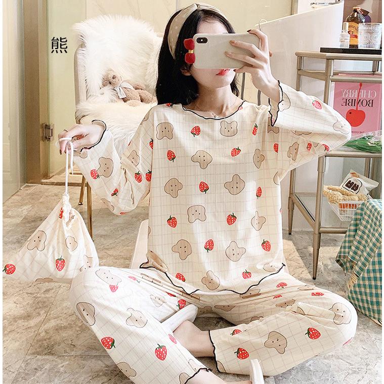 パジャマレディースルームウェア春夏総柄綿長袖女性セットアップ可愛い韓国風寝巻き部屋着上下セットゆったり代30代40代50代 割引購入