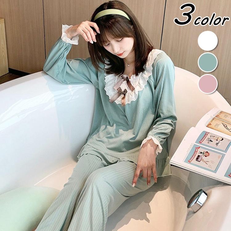 パジャマ ルームウェア レディース 春夏秋 長袖パジャマ レースリボン 可愛いルームウェア 綿上下セット 韓国風 ゆったり 部屋着 寝巻き オシャレ 薄手 Y Fairyhouse 通販 Yahoo ショッピング