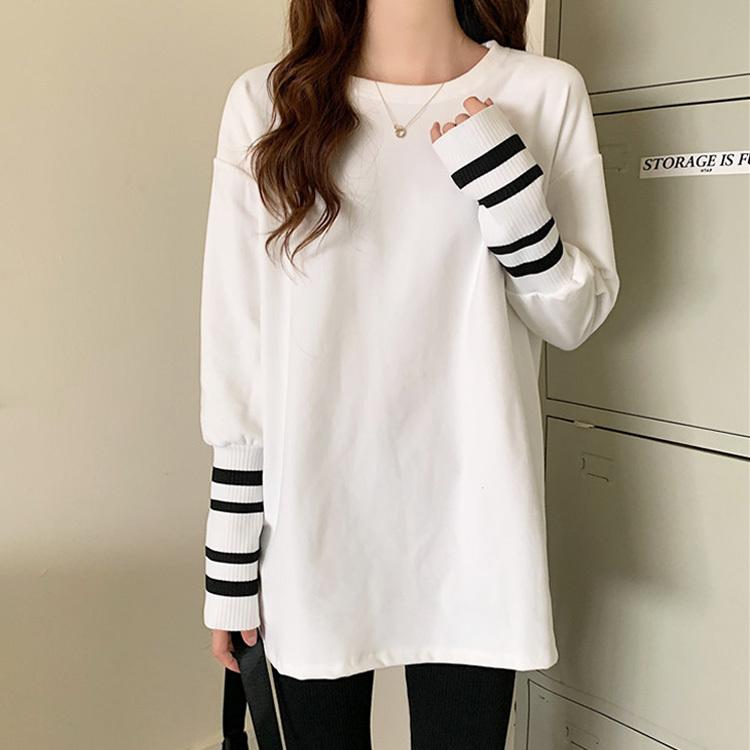 Tシャツ レディース 40代 秋冬新作 長袖スウェット 白tシャツ ボーダー柄切り替え ミディアム丈トップス インナー カジュアル オシャレ ゆったり Tシャツ30代 Y Fairyhouse 通販 Yahoo ショッピング