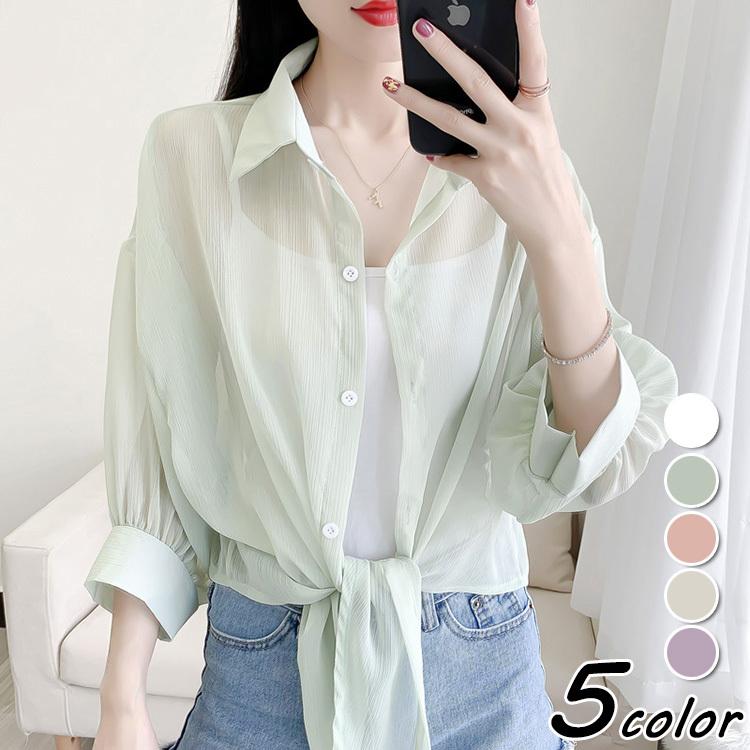 Uvカットシャツ レディース 春夏 薄手 シフォンカーディガン リボンショット丈シャツ 七分袖ブラウス 紫外線カット シースルー ビーチウェア 透ける フェミニン Y Fairyhouse 通販 Yahoo ショッピング