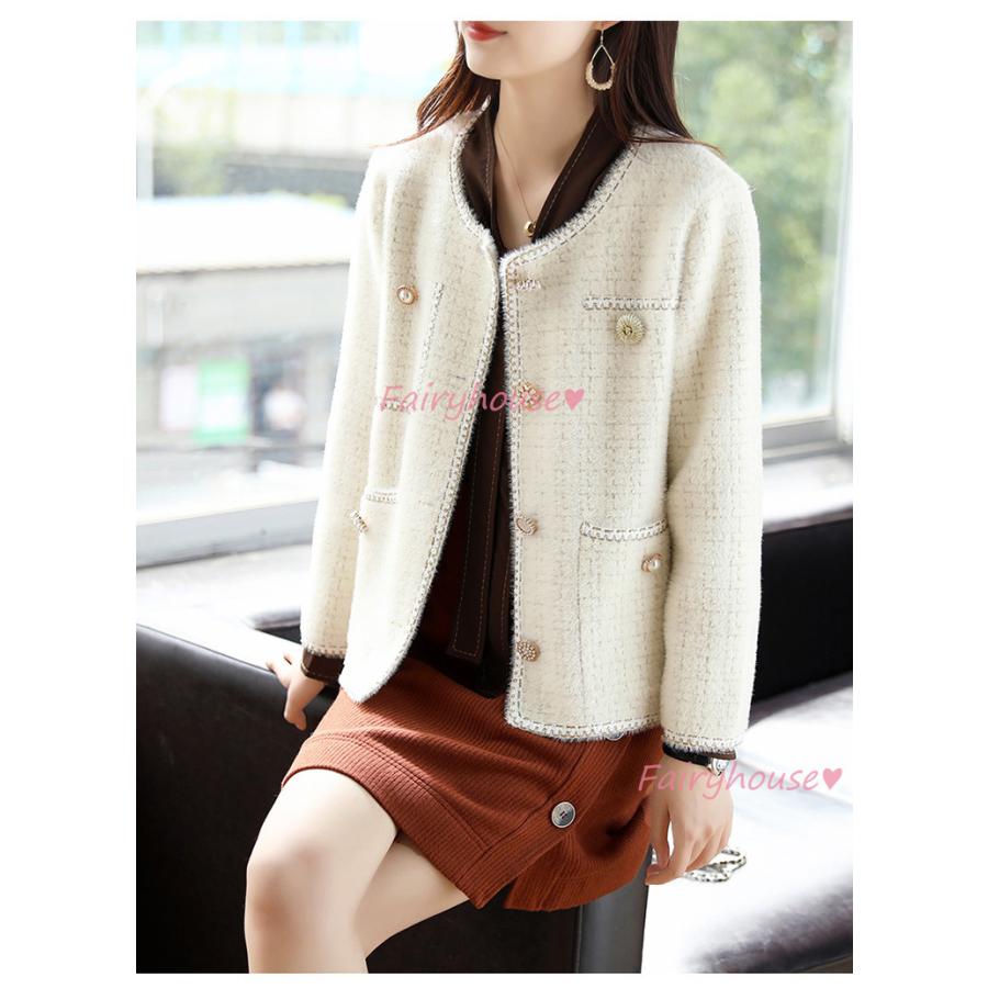ニットカーディガン レディース 秋冬 40代 長袖ノーカラージャケット フェイクミンクカーディガン ショット丈アウター 秋服 ゆったり おしゃれ 韓国風 大人50代 Y Fairyhouse 通販 Yahoo ショッピング
