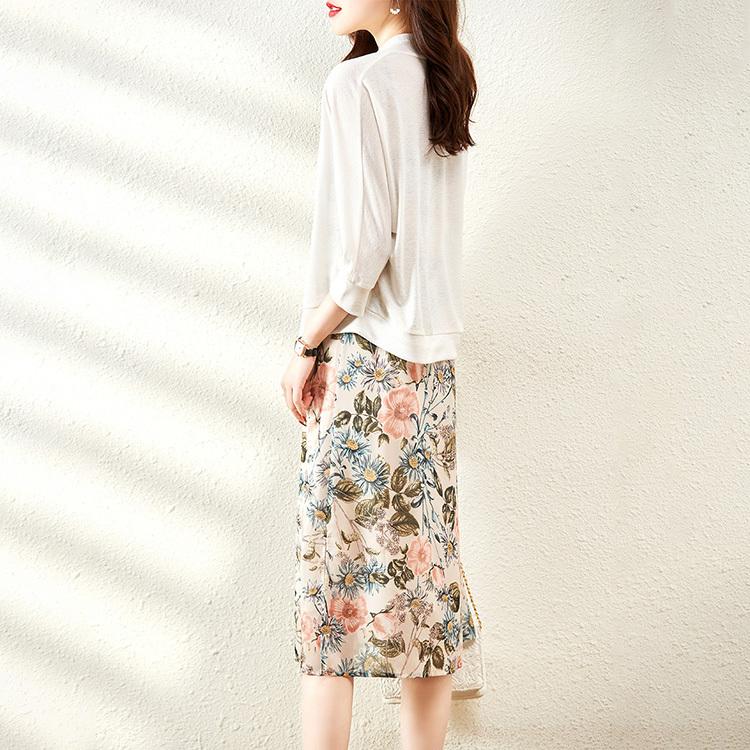 ワンピース2点セット レディース 40代 マキシワンピース モデル 春夏 オシャレセットアップ 七分袖ニットカーディガン キャミワンピース Uvカット 花柄スカート