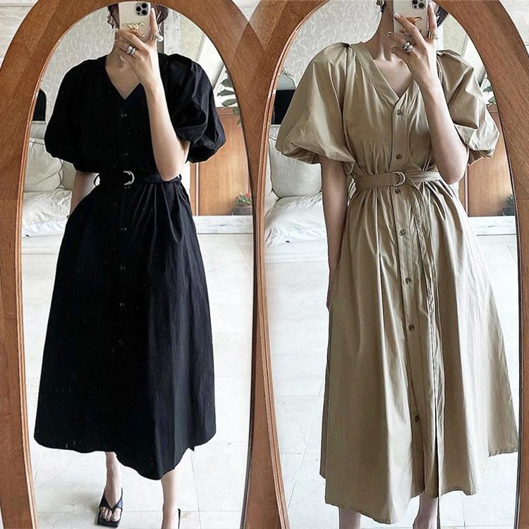 ワンピース レディース 40代 マキシワンピース 夏 半袖ワンピース Vネック パフスリーブ Aラインスカート オシャレ大人可愛い ゆったり韓国風 30代 50代 Y Fairyhouse 通販 Yahoo ショッピング