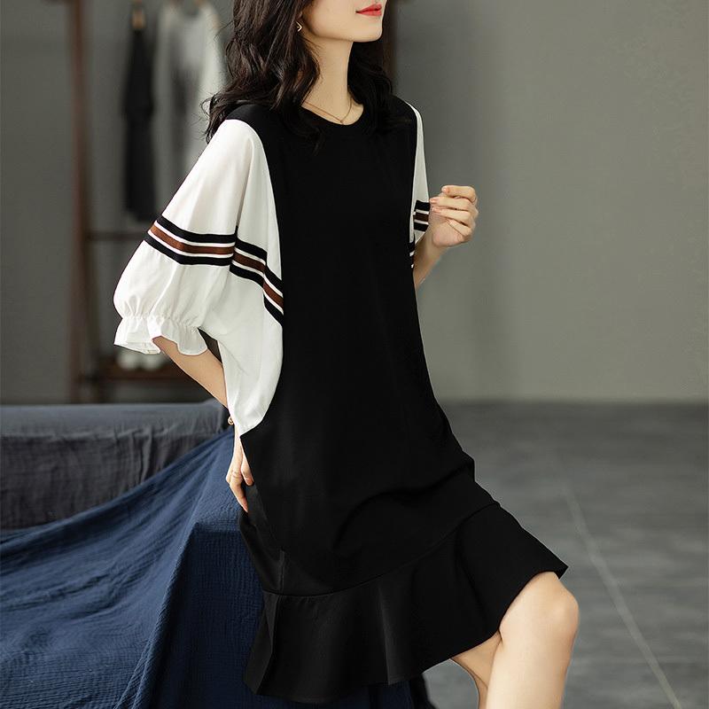 ワンピース レディース 40代 きれいめ 膝丈ワンピース 夏 五分袖ワンピース 黒 ドルマンスリーブ Aラインスカート オシャレ大人 ゆったり韓国風 30代 50代 Y Fairyhouse 通販 Yahoo ショッピング