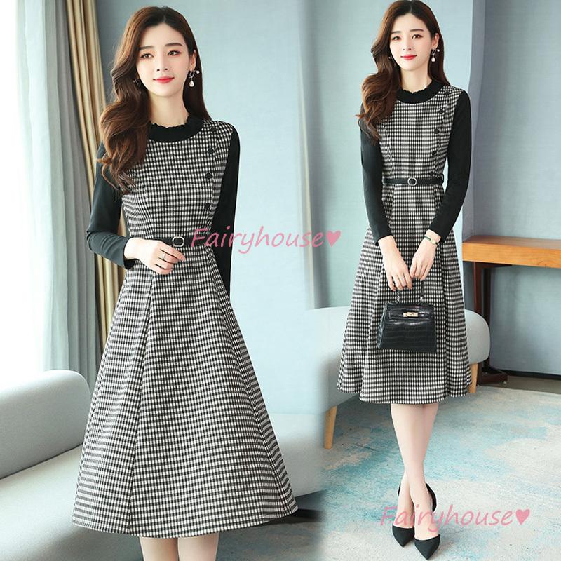 ワンピース レディース 40代 きれいめ マキシワンピース 秋冬 長袖ワンピース チェック柄 Aラインスカートフェイクレイヤード オシャレ 大人 体型カバー 50代 Y Fairyhouse 通販 Yahoo ショッピング