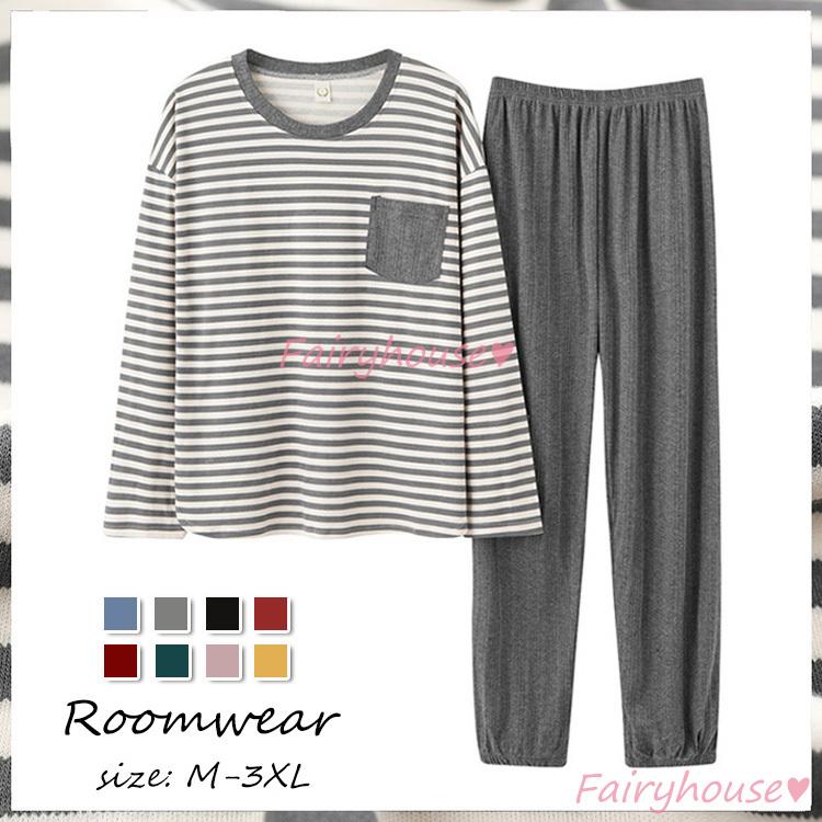 パジャマ ルームウェア レディース 秋 冬 長袖パジャマ 可愛いルームウェア ボーダー柄 ロングパンツ上下セット パジャマ 女性 部屋着 カジュアル 大きいサイズ Y Fairyhouse 通販 Yahoo ショッピング