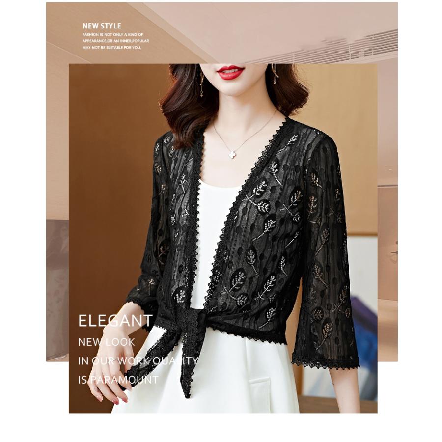 uvカットカーディガン レディース 春夏 薄手 白レースカーディガン 