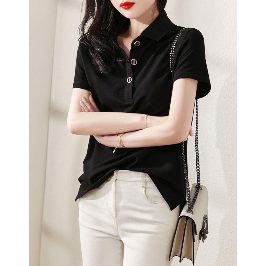 ブラウス レディース 40代 春夏新作 オシャレブラウス 綿シャツ 半袖トップス 黒 ポロ襟ブラウス 大人 上品 通勤ol ゆったり Tシャツ カジュアル 30代 50代 Y Fairyhouse 通販 Yahoo ショッピング