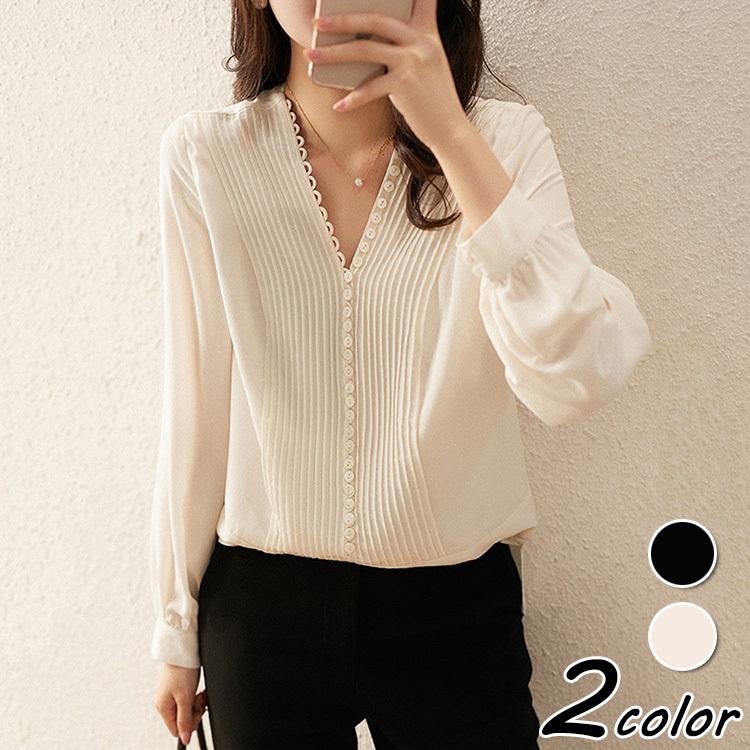 売り出し-ブラウス レディース 長袖ブラウス 春秋 オフィスブラウス V