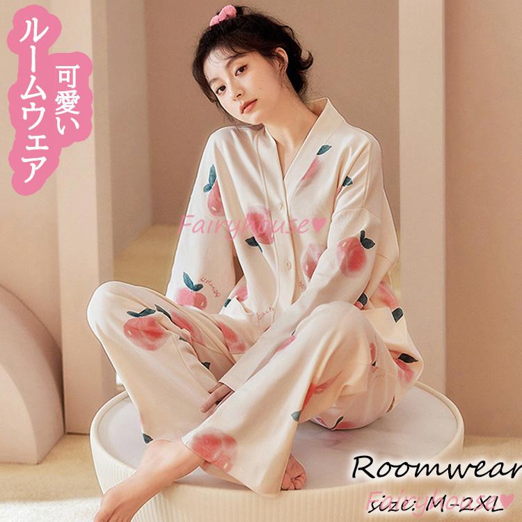 パジャマ ルームウェア レディース 春夏 長袖パジャマ もも Vネック 前開き 可愛いルームウェア 大きいサイズ 上下セット 女性 部屋着 オシャレ 大人 セクシー Y26 Fairyhouse 通販 Yahoo ショッピング