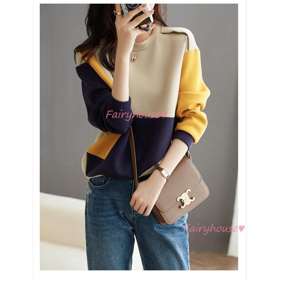 スウェットレディース 40代 秋冬長袖 スエットシャツ トレーナー オシャレ 韓国風 トップス 幾何配色 プルオーバー カジュアル 可愛い 着痩せ30代50代 Y2612 Fairyhouse 通販 Yahoo ショッピング