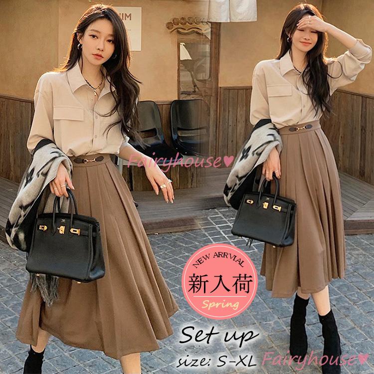 セットアップ レディース 40代 春夏 セットアップ通勤ol プリーツスカート 長袖ブラウス オシャレセット 韓国風 ビジネス オフィス 着痩せ 新作 Y2761 Fairyhouse 通販 Yahoo ショッピング