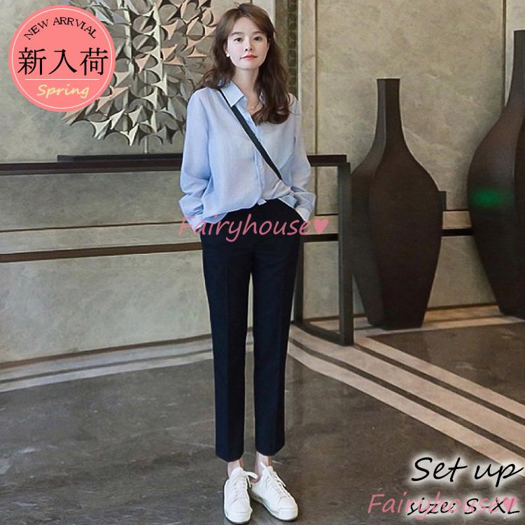 セットアップ レディース 40代 春夏 セットアップ通勤ol 長袖ブラウス ストレートパンツ 九分丈 オシャレセットアップ 韓国風 ビジネス オフィス 着痩せ Y2775 Fairyhouse 通販 Yahoo ショッピング