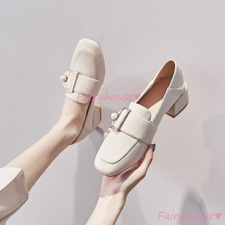 パンプス 春靴 レディース レザーシューズ ローファー オックスフォードシューズ パンプス 中ヒール 黒 太めヒール 歩きやすい 革靴 通勤通学 カジュアル Y2850 Fairyhouse 通販 Yahoo ショッピング