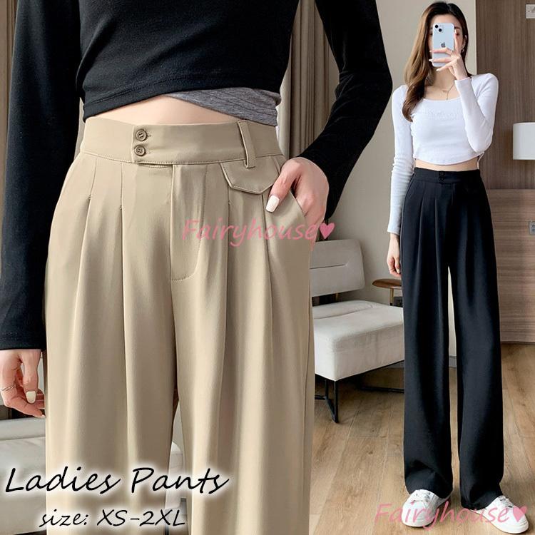 ワイドパンツ レディース ロング丈 通勤 黒スラックス ストレートズボン ボトムス ハイウエスト 大きいサイズ ビジネス おしゃれ カジュアル 通勤ol 着痩せ Y2266 Fairyhouse 通販 Yahoo ショッピング