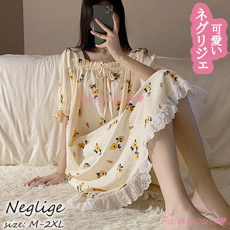 ネグリジェ 夏 半袖ワンピース 姫風ネグリジェ 花柄レース ロング丈ネグリジェ リボン ナイトロープ ルームウェア パジャマ レディース部屋着 大人 可愛い Y2336 Fairyhouse 通販 Yahoo ショッピング