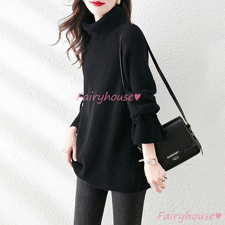 ニットトップス レディース 秋冬 40代 長袖セーター 黒ハイネック ミディアム丈セーター ゆったりプルオーバー オシャレ 大人ニットインナー 50代 30代 Y2473 Fairyhouse 通販 Yahoo ショッピング