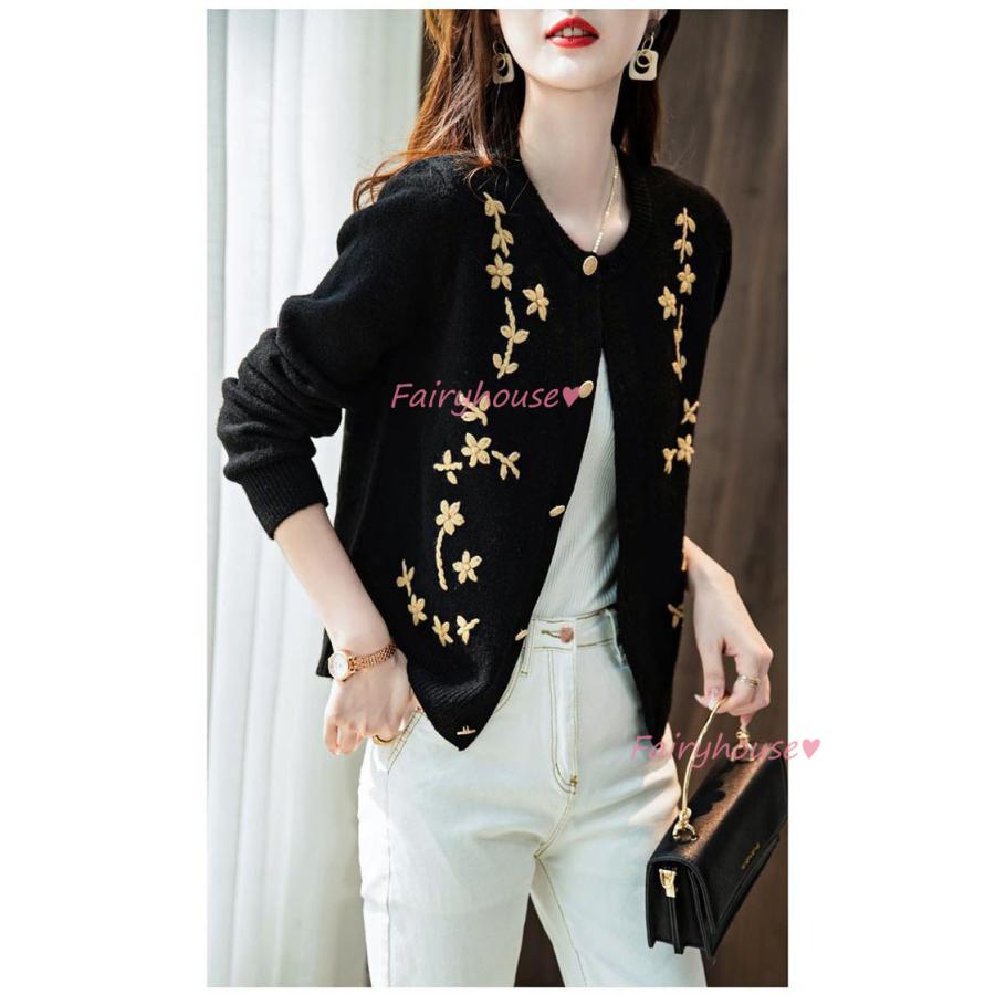 ニットカーディガン レディース 秋冬 40代 長袖 ニットトップス 無地コーディガン 花刺繍カーディガン セーター ゆったりアウター おしゃれ 韓国風 50代 30代 Y2526 Fairyhouse 通販 Yahoo ショッピング