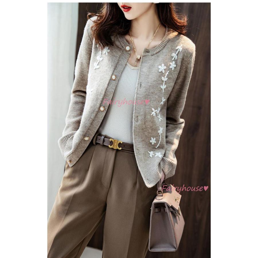 ニットカーディガン レディース 秋冬 40代 長袖 ニットトップス 無地コーディガン 花刺繍カーディガン セーター ゆったりアウター おしゃれ 韓国風 50代 30代 Y2526 Fairyhouse 通販 Yahoo ショッピング
