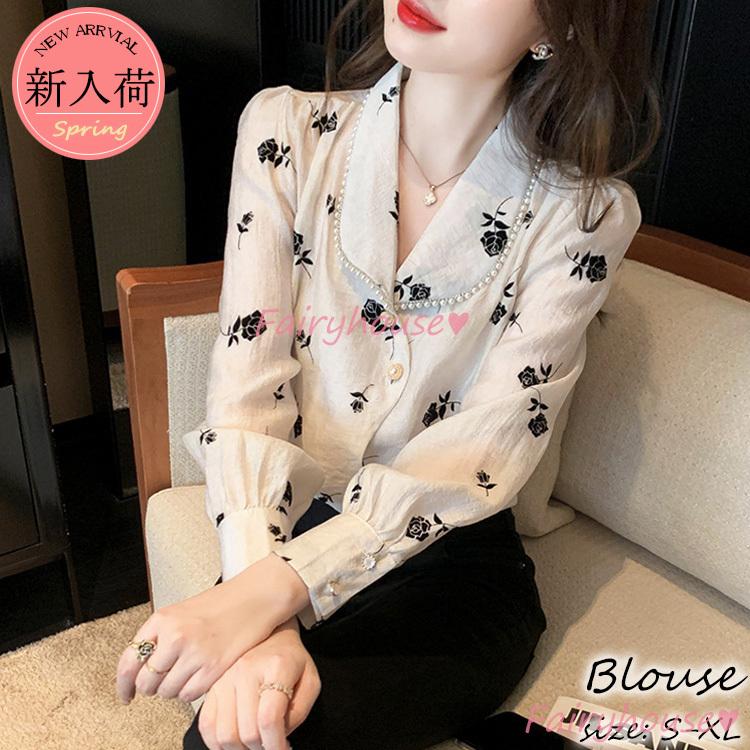 ブラウス レディース 長袖ブラウス 春夏新作 オフィスブラウス 花柄 Vネックオシャレブラウス 白トップス 韓国風 大人 上品 通勤ol ゆったりシャツ 40代 30代 Y2856 Fairyhouse 通販 Yahoo ショッピング
