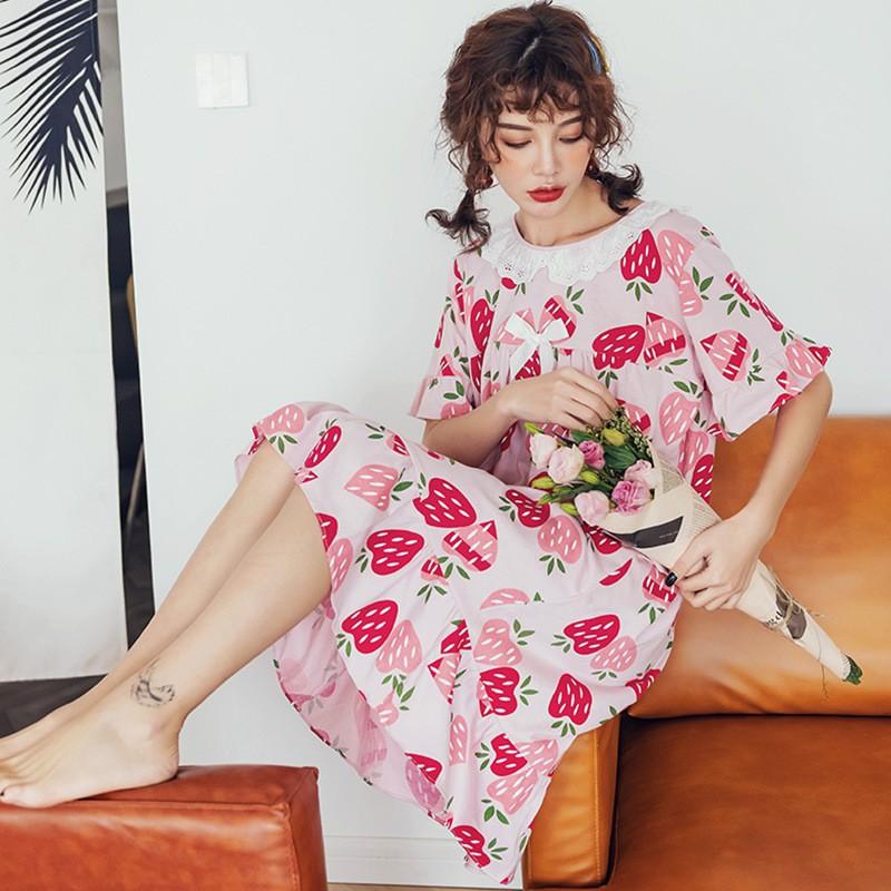 パジャマ レディース ワンピース パジャマ 半袖 夏妊娠服 ネグリジェ ロングtシャツ かわいい イチゴ柄 パジャマ 綿 ゆったり ルームウェア 部屋着 寝巻き Y Fairyhouse 通販 Yahoo ショッピング