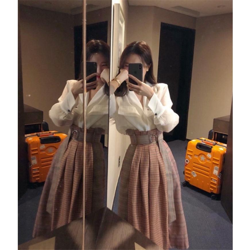 2点セット セットアップ スカート レディース チェック柄 フリル