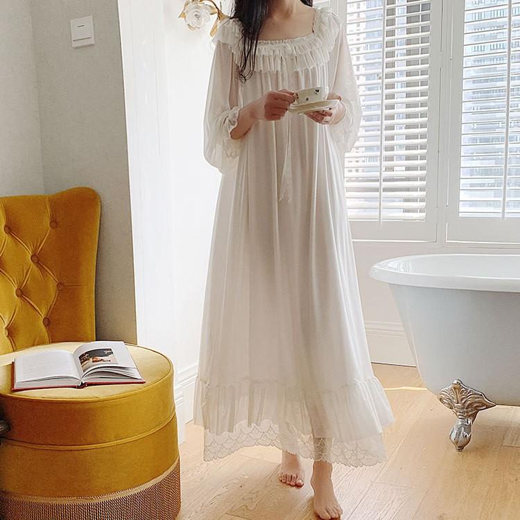レディース 白い 姫系 長袖 パジャマ 綿 レース チュール ワンピース ネグリジェ 寝巻き パジャマ ロマンティック 女性用 部屋着 ナイトウェア Y Fairyhouse 通販 Yahoo ショッピング