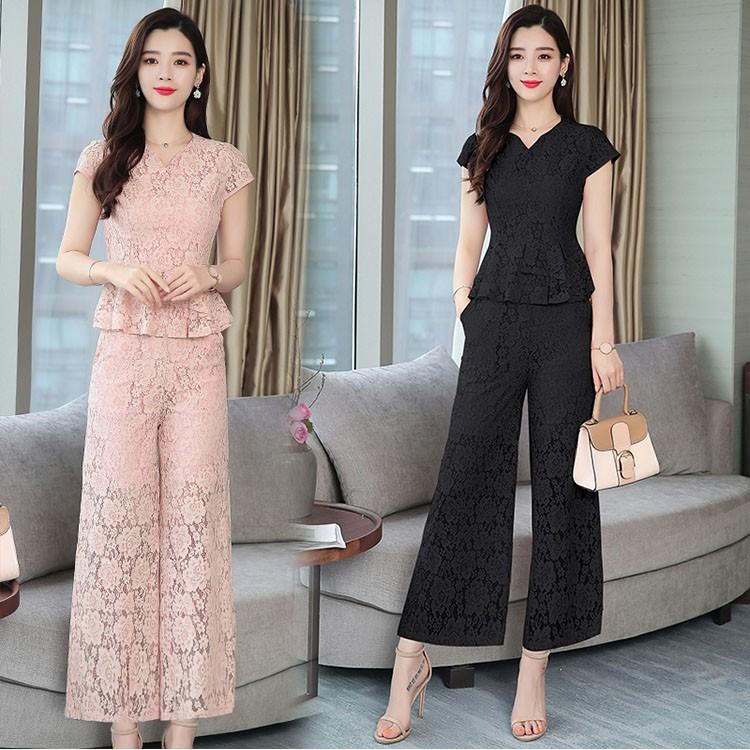 セットアップ レディース 40代 30代 50代 春夏 きれいめ 半袖 レース 通勤 韓国風 オフィス 上下セット カジュアル 上品 着痩せ 4色 Y Fairyhouse 通販 Yahoo ショッピング