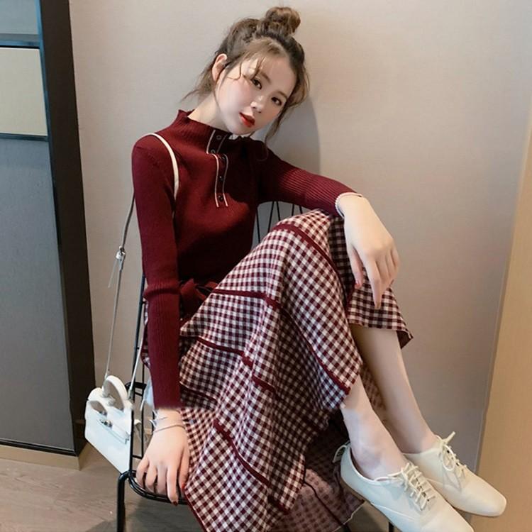 ニットワンピース レディース きれいめ 秋冬 40代 ロング丈ワンピース 韓国風 長袖 チェック ワンピース オシャレ 着痩せ カジュアル 通勤 インナー 2色 Y Fairyhouse 通販 Yahoo ショッピング