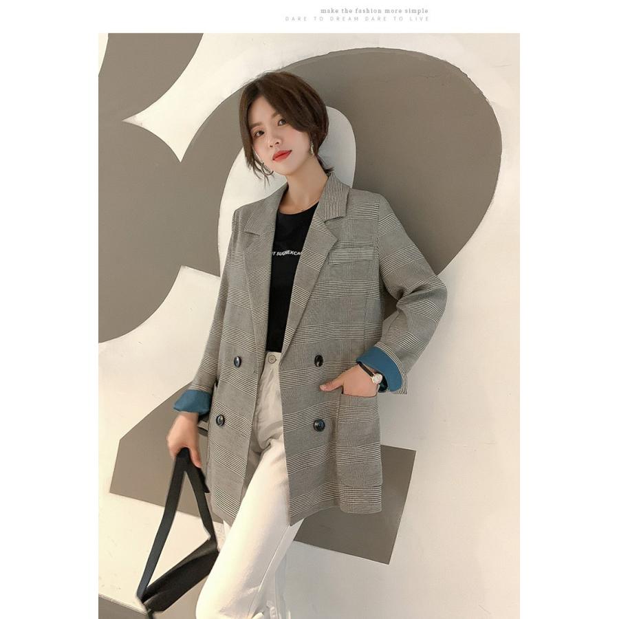 ブレザー レディース スーツ スーツジャケット 秋冬 長袖 ロング丈 チェック カジュアルウエア ダブルブレスト オシャレ きれいめ 韓国風 通勤 4色 Y Fairyhouse 通販 Yahoo ショッピング