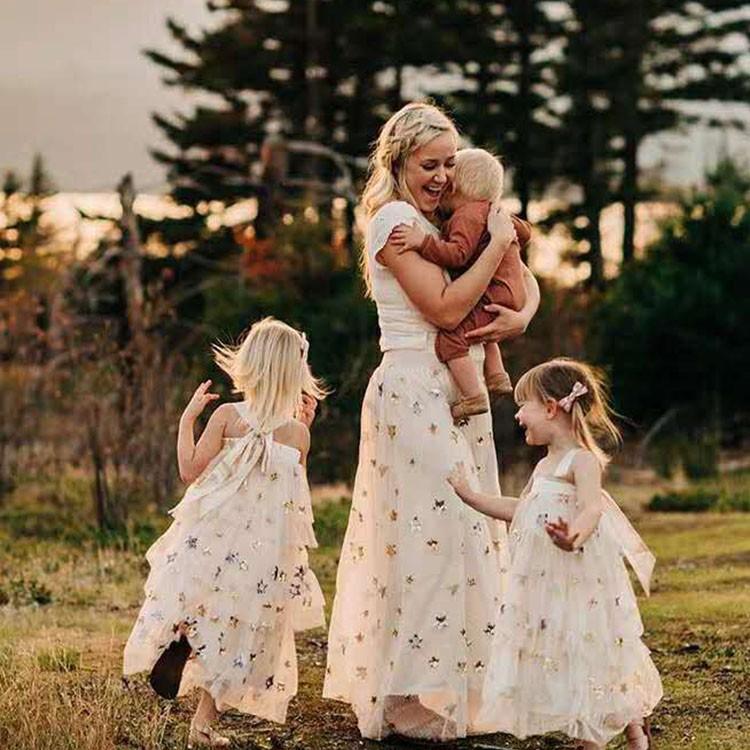 子ともワンピース スカート 親子お揃い 親子ペアスカート 春夏 可愛い 星柄 カジュアルウエア パーティー 結婚式 卒園式 卒業式 入学式 発表会 2色 Y Fairyhouse 通販 Yahoo ショッピング